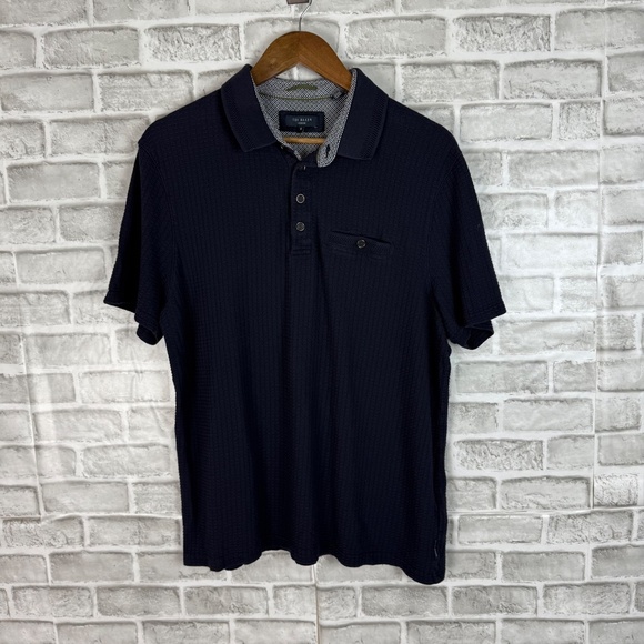 Ted Baker London Dark Navy Soft Textured Designer Polo Shirt Mens 6 / 2XL - Picture 2 of 7